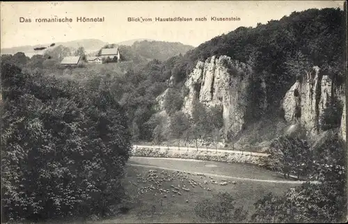 Ak Menden im Sauerland, Hönnetal, Blick vom Haustadtfelsen nach Klusenstein