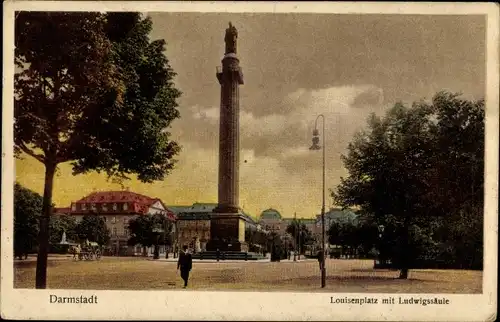 Ak Darmstadt in Hessen, Louisenplatz mit Ludwigsäule