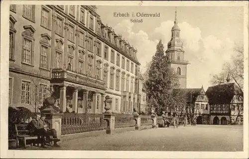 Ak Erbach im Odenwald Hessen, Schloss, Außenansicht, Parkbänke