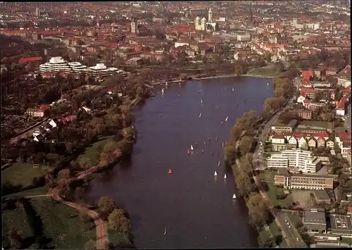 Ak Münster in Westfalen, Der Aasee, Fliegeraufnahme