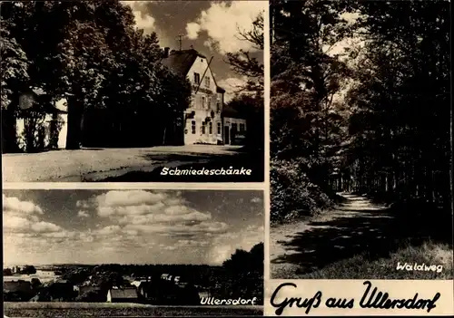 Ak Ullersdorf Radeberg in Sachsen, Panorama, Schmiedeschänke, Waldweg