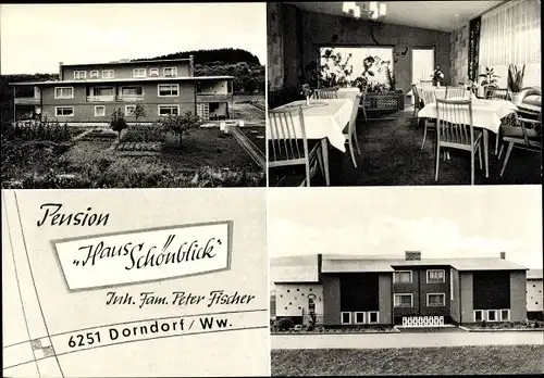 Ak Dorndorf Dornburg im Westerwald, Pension Haus Schönblick, Innen- und Außenansicht