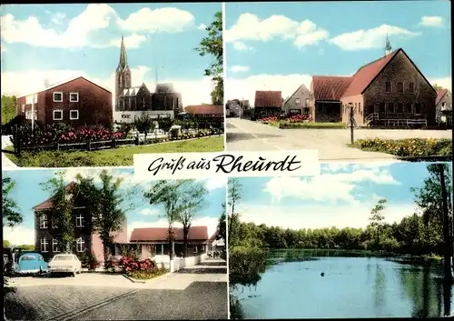 Ak Rheurdt am Niederrhein, Kirche, See, Straßenansicht