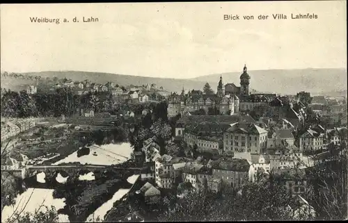 Ak Weilburg an der Lahn Hessen, Blick von der Villa Lahnfels