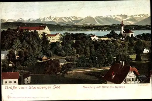 Ak Starnberg in Oberbayern Starnberger See, Panorama, Blick ins Gebirge