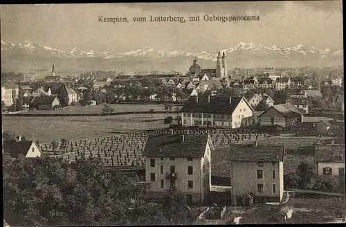 Ak Kempten im Allgäu Schwaben, vom Lotterberg mit Gebirgspanorama