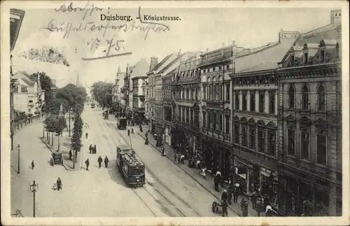 Ak Duisburg im Ruhrgebiet, Partie auf der Königstrasse, Straßenbahn