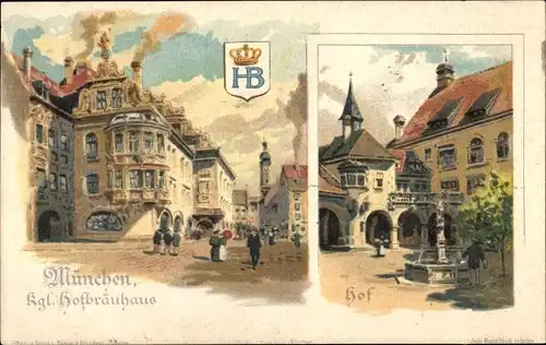 Litho München Bayern, Königlichen Hofbräuhaus, Wappen