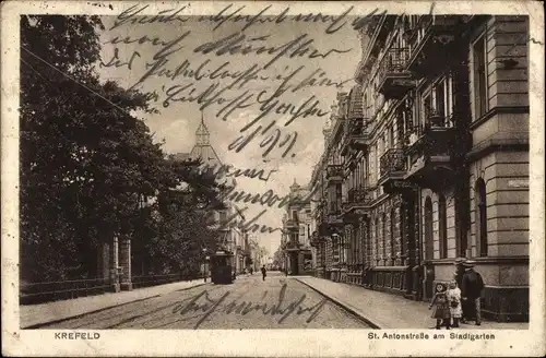 Ak Krefeld am Niederrhein, St. Antonstraße am Stadtgarten