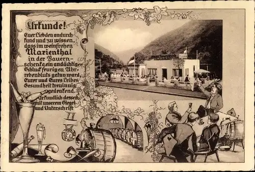 Ak Walporzheim Bad Neuenahr Ahrweiler, Restaurant Bauernschenke, Urkunde