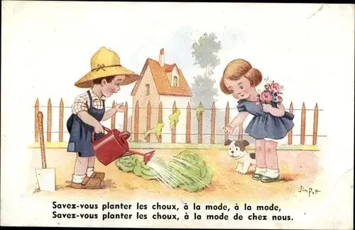 Künstler Ak Patt, Jim, Savez vous planter les choux, Gärtner gießt Kohl