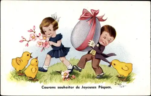 Künstler Ak Patt, Jim, Glückwunsch Ostern, Courons souhaiter de Joyeuses Paques, Küken