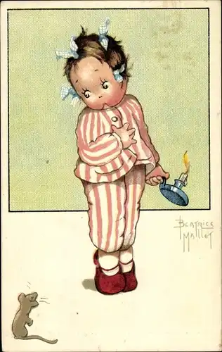 Künstler Ak Mallet, Beatrice, Mädchen im Schlafanzug, Kerze, Maus