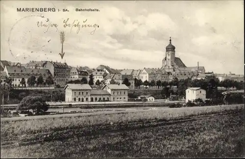 Ak Marienberg im Erzgebirge Sachsen, Panorama, Bahnhofseite