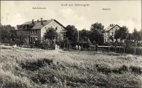 Ak Göttengrün Gefell im Vogtland, Bahnhof, Bahnhofshotel