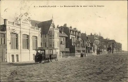 Ak Paris Plage Pas de Calais, Le Boulevard de la mer vers le Casino