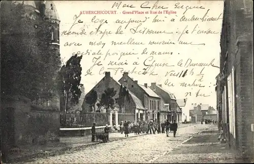 Ak Auberchicourt Nord, Grande Place et Rue de l'Eglise