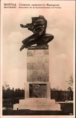 Ak Beograd Belgrad Serbien, Monument de la reconnaissance a la France