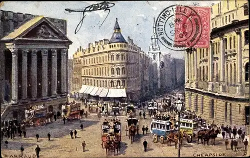 Künstler Ak Arraud, Cheapside London England, St. Paul's, Mansion House, carriages