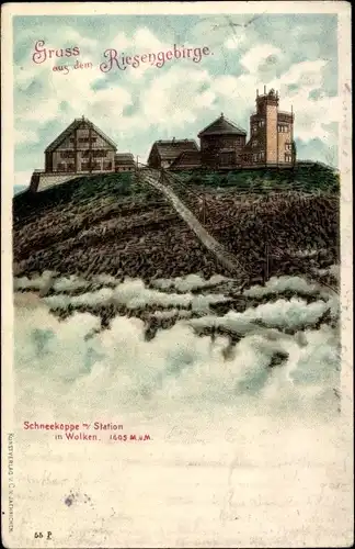 Präge Litho Malá Úpa Kleinaupa Riesengebirge Region Königgrätz, Schneekoppe, Station, Wolken