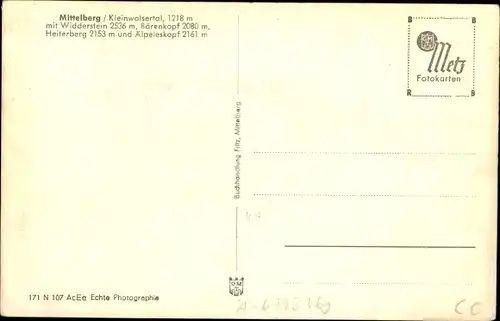 Ak Mittelberg Kleinwalsertal Vorarlberg, Ort mit Widderstein, Bärenkopf, Heiterberg und Älpeleskopf