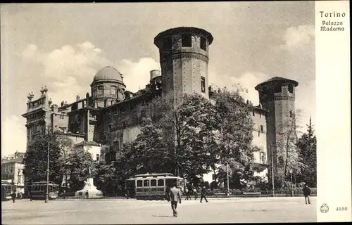 Ak Torino Turin Piemonte, Palazzo Madama, Straßenbahn