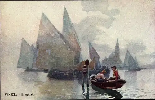 Künstler Ak Venezia Venedig Veneto, Bragozzi, Gondel und Segelboote