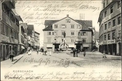 Ak Rorschach Kanton Sankt Gallen Schweiz, Kronenplatz, Restaurant zur Krone, Metzger