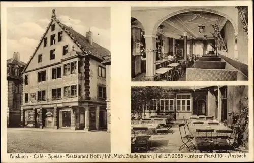 Ak Ansbach in Mittelfranken Bayern, Cafe Restaurant Roth, Unterer Markt 10