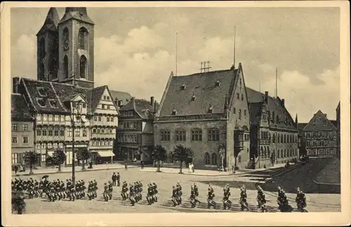 Ak Halberstadt am Harz, Holzmarkt, Rathaus, Martinikirche
