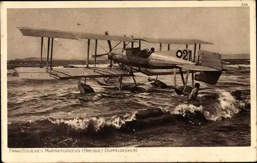 Ak Französisches Marineflugzeug, Breguet Doppeldecker, I. WK