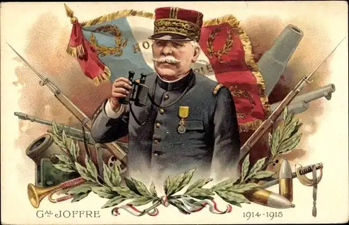 Ak General Joffre, Heerführer, Französische Fahne, Waffen