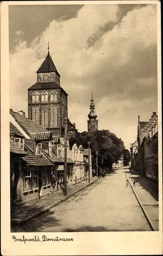 Ak Hansestadt Greifswald, Domstraße mit Jacobi- und Nikolaikirche