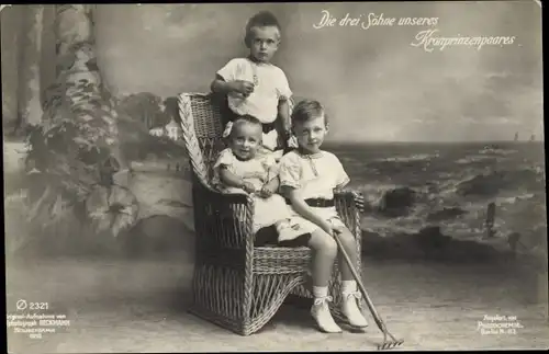 Ak Die drei Söhne des Kronprinzenpaares, Korbstuhl, Rechen, PH 2321