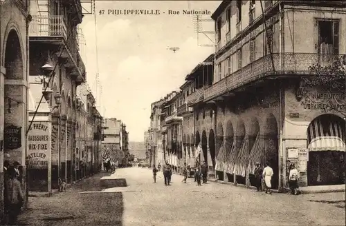 Ak Philippeville Skikda Algerien, Rue Nationale