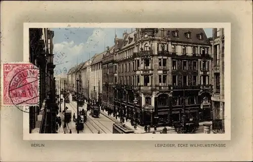 Ak Berlin Mitte, Leipziger Straße Ecke Wilhelmstrasse, Straßenbahn, Kutsche