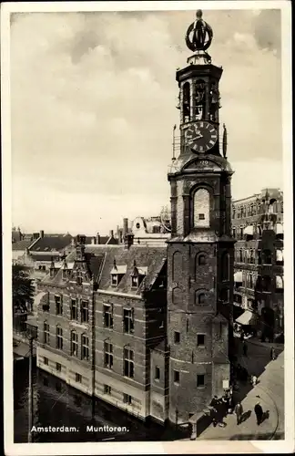 Ak Amsterdam Nordholland Niederlande, Munttoren, Uhrenturm