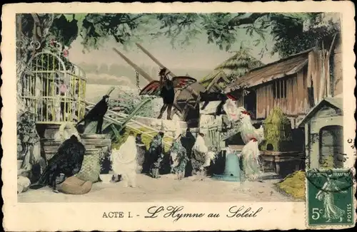 Ak Theaterszene, Chantecler, Edmond Rostand, Acte I, l'Hymne au Soleil