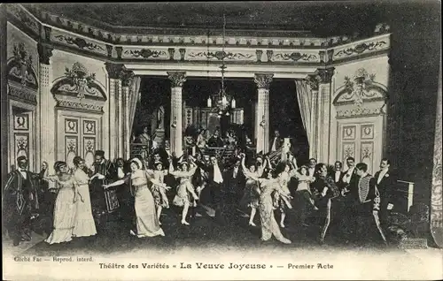 Ak Theatre des Varietes, La Veuve Joyeuse, Premier Acte, Theaterszene