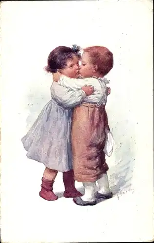 Künstler Ak Feiertag, Karl, Junge, Mädchen, Kuss, BKWI 393 3