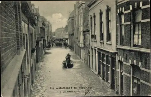 Ak Vlissingen Zeeland Niederlande, De Watersnood 1906, Hochwasser, Ruderboot
