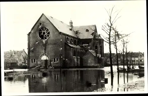 Ak Vlissingen Zeeland Niederlande, R. K. Kerk, Singel, Hochwasser