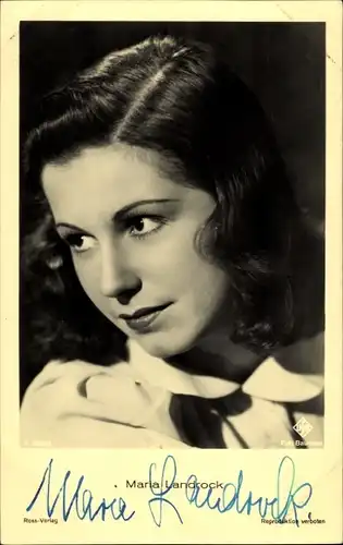 Ak Schauspielerin Maria Landrock, Portrait, UFA Film, Ross A 3209 2, Autogramm