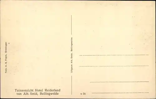 Ak Bellingwolde Groningen, Tuinaanzicht Hotel Reiderland van Alb. Smid