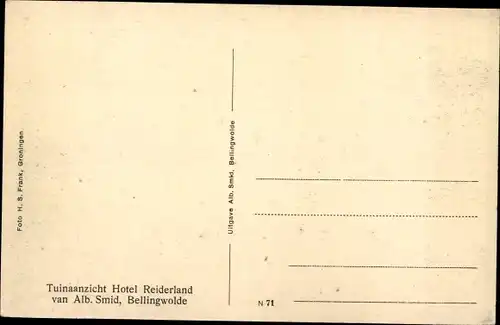 Ak Bellingwolde Groningen, Tuinaanzicht Hotel Reiderland van Alb. Smid