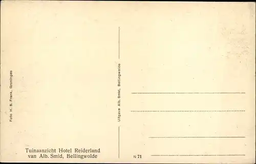 Ak Bellingwolde Groningen, Tuinaanzicht Hotel Reiderland, van Alb. Smid