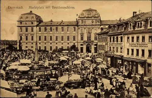 Ak Darmstadt in Hessen, Marktplatz mit Residenzschloss, Geschäft Kaspar Schlosser