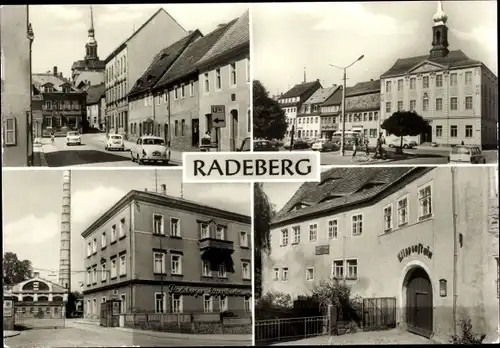 Ak Radeberg in Sachsen, Teilansichten, Kirche, Fabrik, Klippenstein