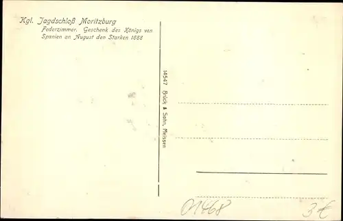 Ak Moritzburg in Sachsen, Jagdschloss, Federzimmer, Innenansicht