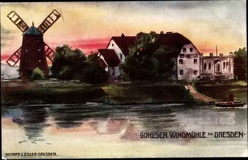 Künstler Ak Dresden Gohlis, Gohliser Windmühle